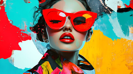 Art collage in magazine style. portrait of stylish fashion woman in bright colors. Fashion & Costume Design. Illustration
