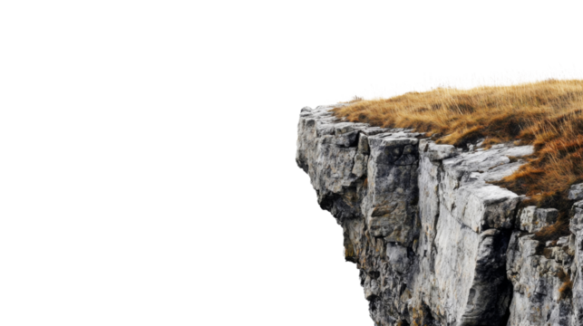 Rocky cliff with dry grass on transparent background