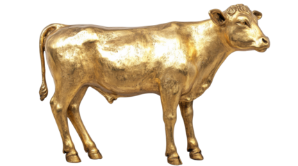 Golden calf statue representing wealth, power, and success on transparent background