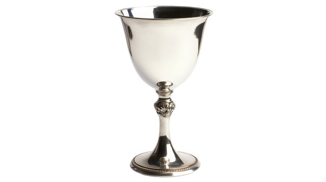 Silver goblet shining on transparent background: cut out chalice for compositing