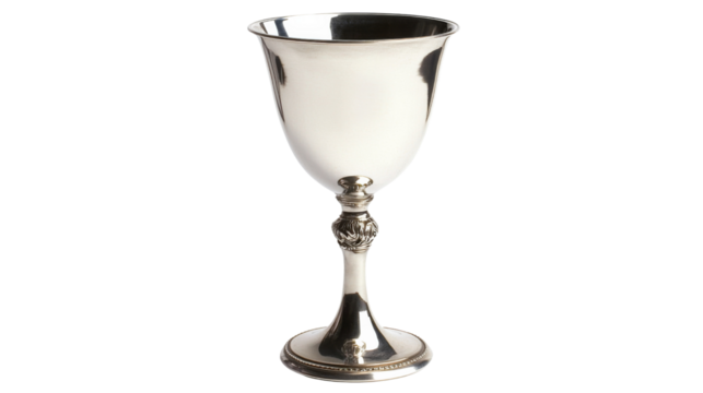 Silver goblet shining on transparent background: cut out chalice for compositing
