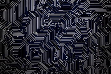 Abstract close-up of a glowing blue digital circuit board, showcasing intricate connections and technological design on a black background.
