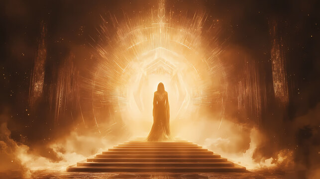 Divine feminine archetype radiating sacred geometry cosmic background ethereal glow spiritual symbolism. Sacred Spaces & Temples. Illustration