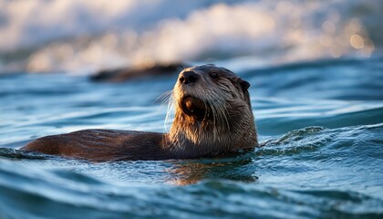 Obraz premium Stunning Closeup of a Playful Sea Otter in the Crystalclear Waters of Tofinos Ocean, Vancouver Island, British Columbia, Canada Majestic Maritime Wildlife in Authentic Pacific Northwest Coast