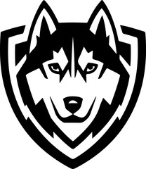 Husky head illustration isolated on white background. Emblem template with Husky dog. Design element for emblem, sign, poster, label.