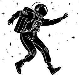 Illustration of an spaceman. Spaceman figure flying in space. Design element for emblem, sign, poster, label.