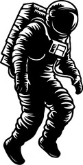 Illustration of an spaceman. Spaceman figure flying in space. Design element for emblem, sign, poster, label.