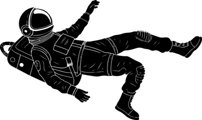 Obraz premium Illustration of an spaceman. Spaceman figure flying in space. Design element for emblem, sign, poster, label.