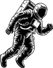 Illustration of an spaceman. Spaceman figure flying in space. Design element for emblem, sign, poster, label.