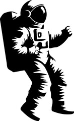 Illustration of an spaceman. Spaceman figure flying in space. Design element for emblem, sign, poster, label.