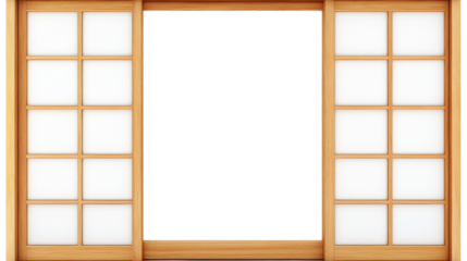 Traditional japanese sliding doors opening on transparent background