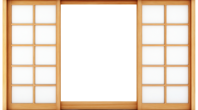 Traditional japanese sliding doors opening on transparent background