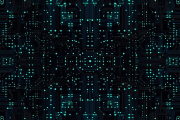Abstract close-up of a glowing blue digital circuit board, showcasing intricate connections and technological design on a black background.
