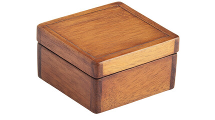 Closed light brown square wooden box isolated on transparent background