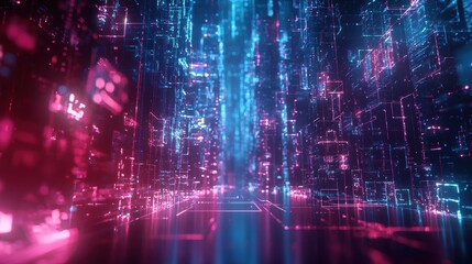 Illuminated journey through floating frames of abstract storytelling