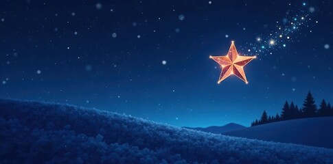 Night sky, twinkling stars, festive shooting star across a dark blue background, holiday card, eve