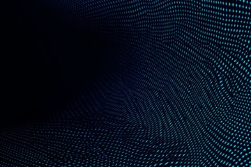 Abstract close-up of a glowing blue digital circuit board, showcasing intricate connections and technological design on a black background.
