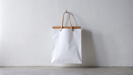 Blank White Paper Bag Mockup on Minimalist Workspace