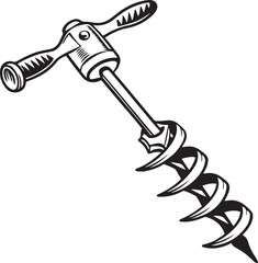 Auger Rustic Tool for Gardening, Silhouette vector art illustration with a white background
