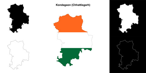 Fototapeta premium Kondagaon district (Chhattisgarh) blank outline map set