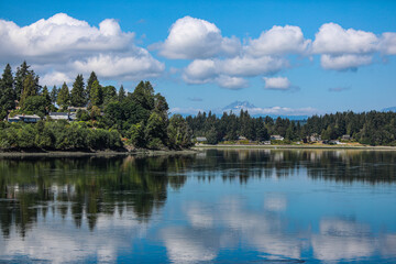Bremerton, Washington State, USA. Scenic Olympic Mountains watch over the Puget Sound on a summer...