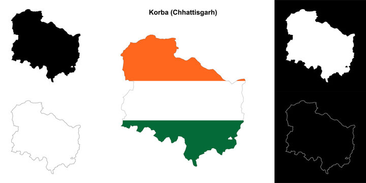 Korba district (Chhattisgarh) blank outline map set