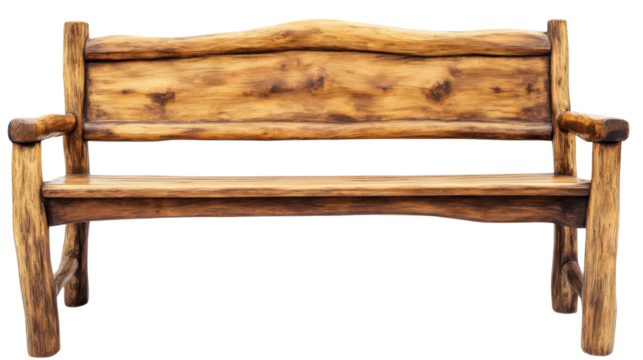 Rustic wooden bench isolated on transparent background