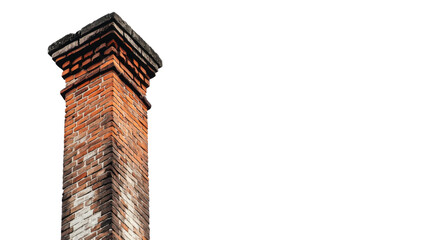 Old brick chimney rising against transparent background