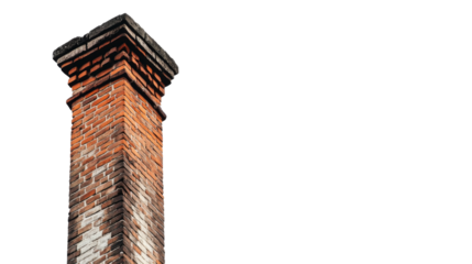 Old brick chimney rising against transparent background