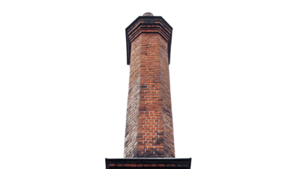 Tall brick chimney standing out against transparent background