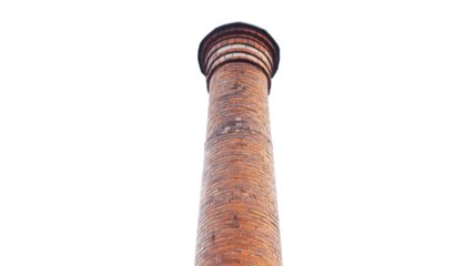 Industrial brick chimney reaching the sky with transparent background