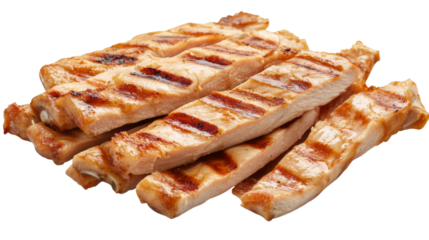 Grilled chicken breast slices isolated on transparent background