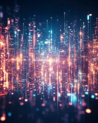 Naklejka premium A striking visualization of digital realism, showcasing vibrant light lines and abstract patterns, symbolizing innovation and advanced technology.
