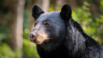 Striking Closeup of an Adult Black Bear in a Dense Forest, Showcasing the Majesty and Power of Nature at Dawn