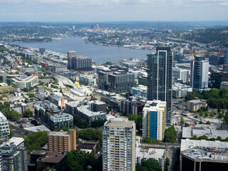 Fototapeta premium USA, Washington State, Seattle. Downtown and Lake Union