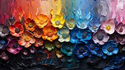 A beautiful abstract art style painting of beautiful colorful flowers in colorful background