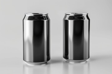 High-quality 3D vector illustration of black aluminum soft drink cans, isolated on a white background, perfect for packaging design