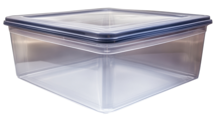 Empty transparent plastic food container with lid on transparent background