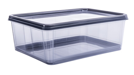 Empty transparent plastic food container with lid on transparent background