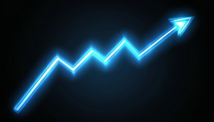 Glowing Growth Vibrant Neon Line Chart Depicting Upward Trend on a Dark Background.