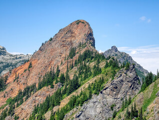 USA, Washington State. Central Cascades, Red Mountain and alpine fir trees