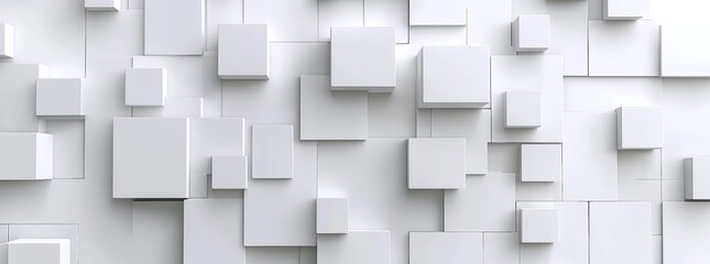 Abstract White Background with 3D Squares, Flat Lay for Banner and Web Design