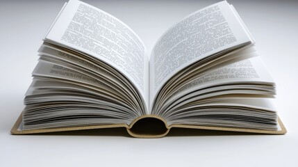 Obraz premium Open book with visible pages showcasing detailed text, placed on a clean surface