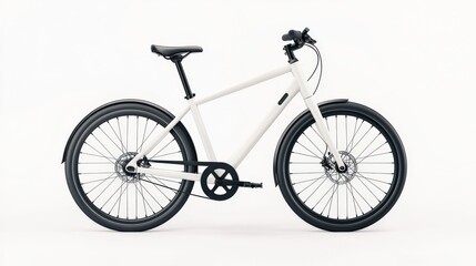 Fototapeta premium A modern white bicycle is showcased against a clean background, emphasizing its sleek design and functionality for urban commuting and leisure rides.