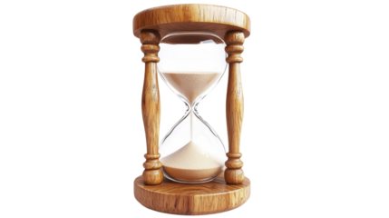 Classic wooden hourglass measuring time on transparent background