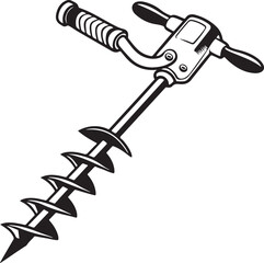 Auger Rustic Tool for Gardening, Silhouette vector art illustration with a white background