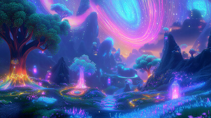 Obraz premium Enchanted Neon Forest at Night