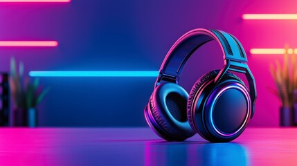 Stylish headphones on a vibrant, illuminated background, ideal for music lovers and tech enthusiasts seeking a modern aesthetic.
