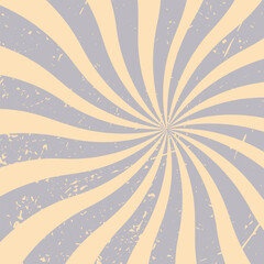 Circus background and spiral retro rays vector pattern. Vintage poster of purple beige sun or star burst radial lines with grunge texture, circus, carnival. 