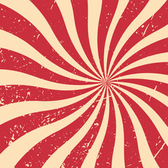 Circus background and spiral retro rays vector pattern. Vintage poster of purple beige sun or star burst radial lines with grunge texture, circus, carnival. 